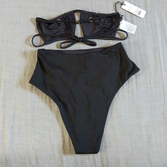 WeWoreWhat Ruched Bandeau Halter Bikini Top High Waisted Tie Riviera Bottoms - Picture 3 of 12